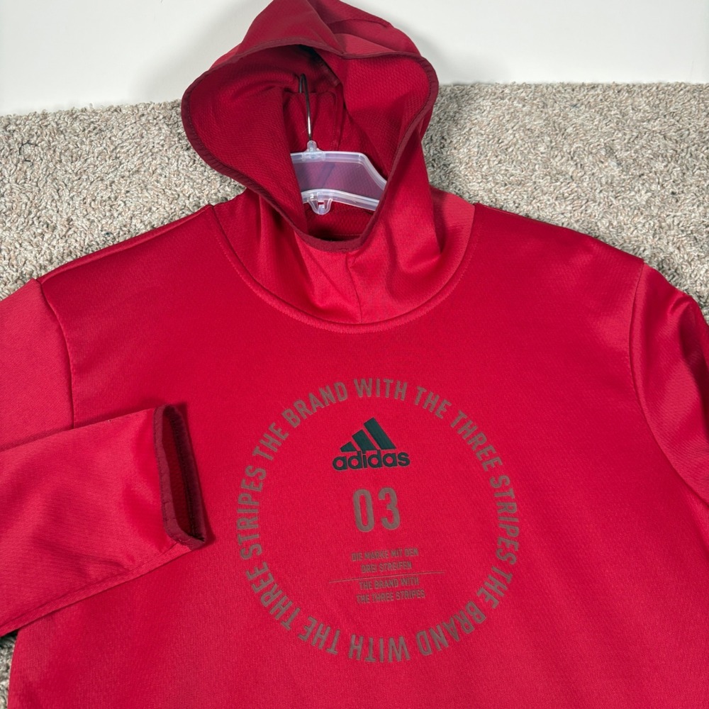 Adidas Mens ClimaWarm Scuba Hood Pullover Hoodie Red EI8380 Size Medium